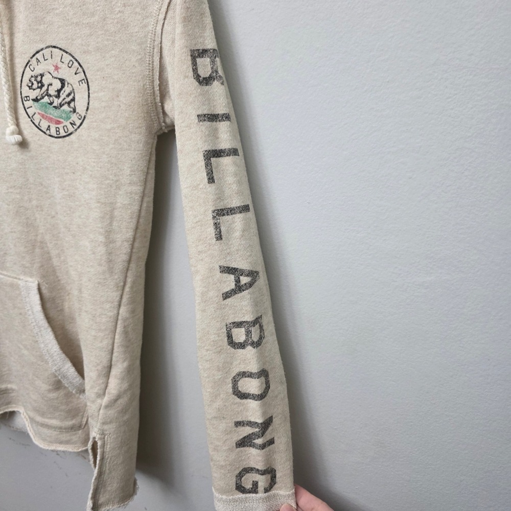 Billabong Cali Love Hoodie Womens Medium Oatmeal Graphic Raw Hem Surf - Picture 10 of 12